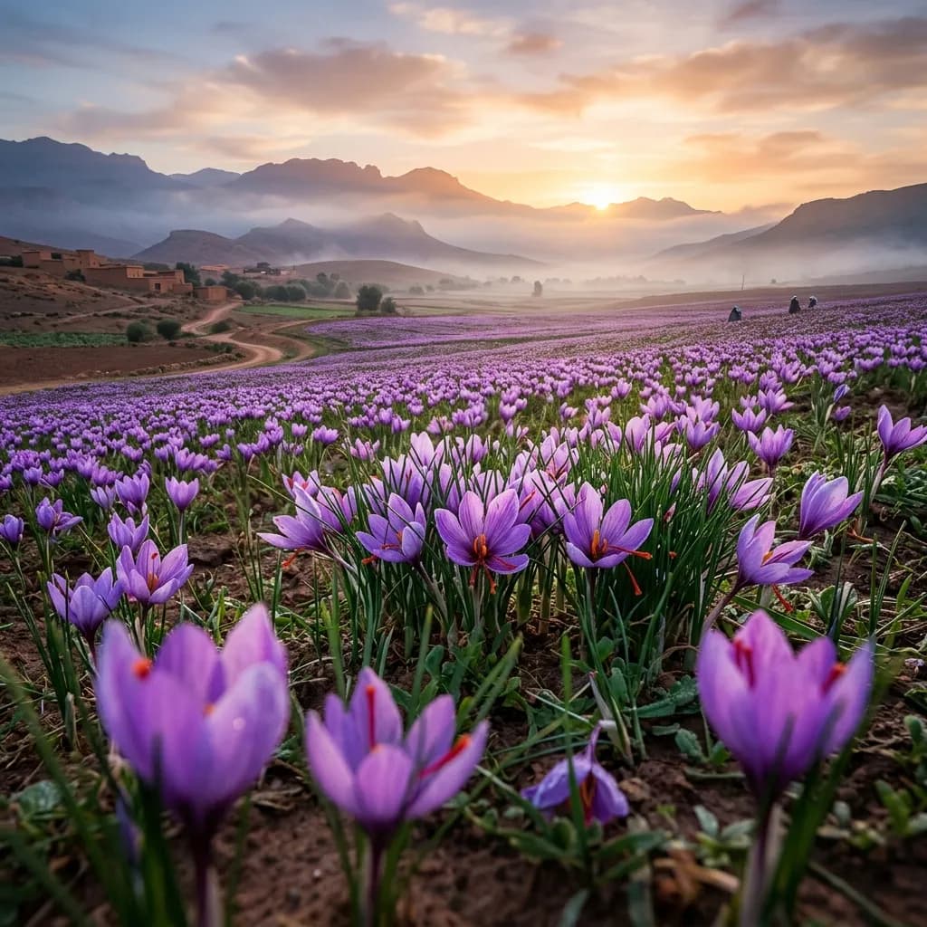 Field of saffron flowers